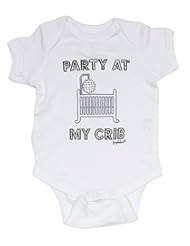 Apparel: Fayebeline Boutique Quality Onesie Baby Gift "Party At My Crib"Funny Bodysuit White, 6-12 Month, Boy or Girl