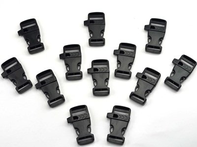 KLOUD City Â® 12 pcs 0.75" Black plastic flat side release buckles with whistle