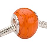 Beadaholique Murano Style Glass Lampwork Pandora Compatible Beads, 13mm, Orange with Stripe