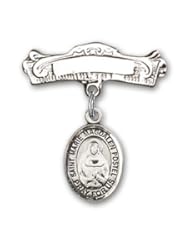 Sterling Silver Baby Badge with Marie Magdalen Postel Charm and Arched Polished Badge Pin
