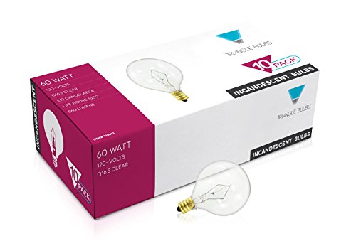Triangle Bulbs T20633-10 (10 pack) - 60G16.5/CL, 60 Watt, G16.5 Decorative Globe, 120 Volt, Clear, E12 Candelabra Base Incandescent Light Bulb, 10  Pack