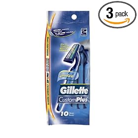 Gillette Custom Plus Razors, 10-Count Packages (Pack of 3)
