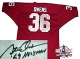 Steve Owens Autographed/Hand Signed Red Throwback Oklahoma Jersey with Heisman '69 Inscription