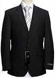 NEW $850 CHIANTI Solid Black Mens Wool Suit - MERINO WOOL SUIT with MONEY BACK GUARANTEE