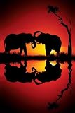African Dreams (Elephants, Sunset) Art Poster Print - 24