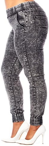 Womens Ladies Plus Sizes Curvy Acid High Waisted Denim Joggers IP2149X (XL, Black)