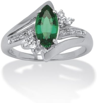 1.52 TCW Marquise-Cut Emerald Ring in Platinum over Sterling Silver