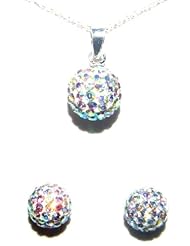 10mm 0.4 inch Very pretty AB ball pendant necklace on 18 inch 46cm rolo cable chain with matching 8mm 0.31 inches stud earrings. Made using solid sterling silver 925 and swarovski crystals. For other Birthstones please type Decorum Jewellery into the search bar.