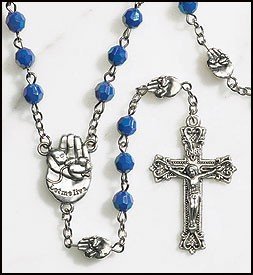Silver Glid Blue Pro Life Beads Rosary Palm Hand Baby Cross Crucifx Pray Live