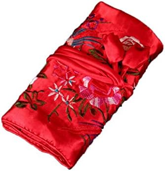 Jewelry Cloth Bag Asian Embroidery Accessories Organizer Jewelry Pouches Boxes (One size, Red)