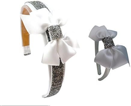 Dolly and Me Matching Holiday Sparkle Glitter Headband Set ~ Funny Girl Designs (Silver Set)