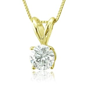 Certified 14k Yellow Gold Solitaire Diamond Pendant Necklace (GH, SI2, 0.33 carat)