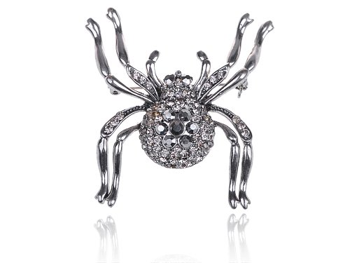 Silver Tone Plated Czech Crystal Rhinestone Spider Costume Jewelry Pin Brooch