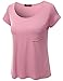 Doublju Women Short Sleeve Casual One Pocket Loose Fit Top