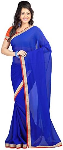 Chiffon Blue Indian Bollywood Women Sari or Saree with Unstitched Blouse Piece