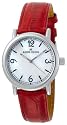 AK Anne Klein Women's Round Silver-Tone Watch with a Red Leather Strap #109003MPBK
