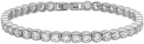 GSG 9 Stainless Steel Round Half Bezel Set Cubic Zirconia Tennis Bracelet 7.5 Inch