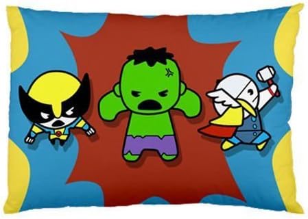 Hot Sale Custom Marvel Kawaii Thor Hulk Wolverine Zippered Pillow Case 20x30 (Twin Sides Print)