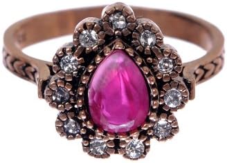 Antique Flower Drop Pear Cut Ruby Gemstone Diamond Stud Accent Elegant Hot Pink Hurrem Sultan Style Ring Size 7