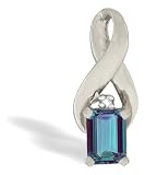 14K White Gold Emerald-cut Created Alexandrite and Diamond Pendant