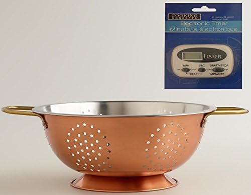 11-inch Pedestal Colander, Copper - 11 Inch Copper Colander + BONUS Digital Timer!
