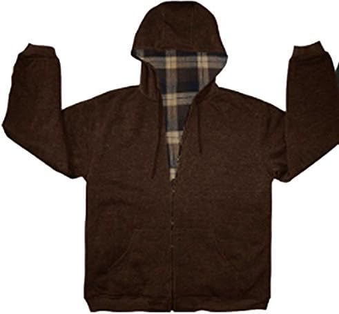 Woodland Trails Men's Reversible 2 in 1 Fleece Hoodie Jacket,Large,Brown/Plaid