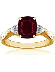 14K Yellow Gold Cushion Cut Ruby Three Stone Ring