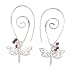 Decorative Swirl Hoop Earrings with Dragonflies and Garnet Gemstone Beads in Sterling Silver, 2 1/4" in Length, #7719