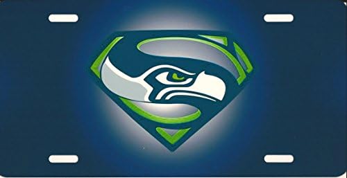 Seattle Seahawks Superman Logo NFL Smooth Metal Photo License Plate Tag