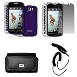 EMPIRE Black Leather Case Pouch with Belt Clip and Belt Loops + Purple Rubb ....