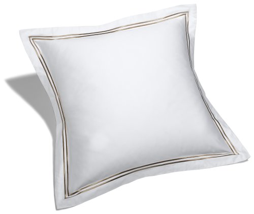 Pinzon Hotel Stitch 400-Thread-Count Egyptian Cotton Sateen European Sham, White with Taupe Stripes