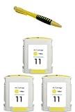 Three Yellow Remanufactured Ink Cartridge HP 11 XL HP11 HP11Y + Pen for HP Printers