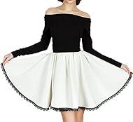 Fit-and-Flare Above the Knee Chiffon/Spandex Long Sleeves Off the Shoulder Skater Dress/Mini Dress 