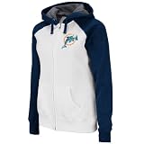 NFL Women's Miami Dolphins Sport Princess Ragla Womens Long Sleeve Raglan Full-Zip Fleece Hoodie (White/Navy Heather, Large)