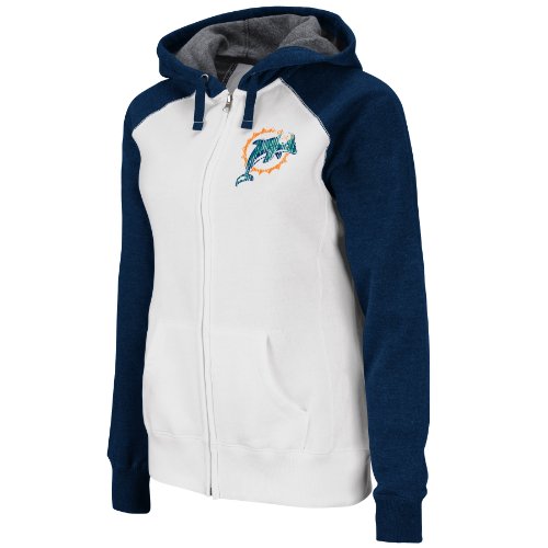 NFL Women's Miami Dolphins Sport Princess Ragla Womens Long Sleeve Raglan Full-Zip Fleece Hoodie (White/Navy Heather, Large)