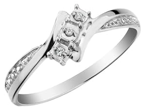 Three Stone Diamond Ring in 10K White Gold, Size 11