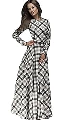 Empire   Waistline Polyester Long Sleeves Plaid Print Party Dress/Maxi Dress 