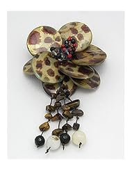 Flower Cotton Waxed Thread Dyed Mother of Pearl Dyed Brooch