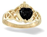 14K Yellow Gold Genuine Heart Black Onyx Celtic Claddagh Ring