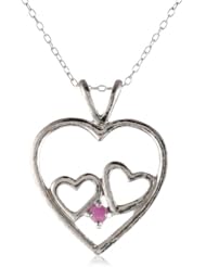 Sterling Silver and Ruby Multi-Heart Pendant Necklace, 18"
