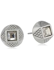 Sam Edelman Square Stone Round Brushed Rhodium Colored Stud Earrings