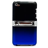 Durable Protective Black with Blue Two Tone Rubberized Crystal Hard Case Cover with Stand Alone Kickstand for Apple iPod Touch 4th Generation (8GB 16GB 32GB) iPod Touch 4 Latest Gen + SumacLife TM Wisdom Courage Wristband