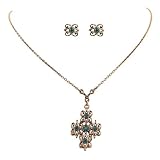 Aquamarine Filigree Cross Necklace & Earrings Set