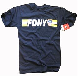 FDNY T-SHIRT, Officially Licensed Crewneck New York Fire Department 'Keep Back 200 FT' Athletic Tee, Navy