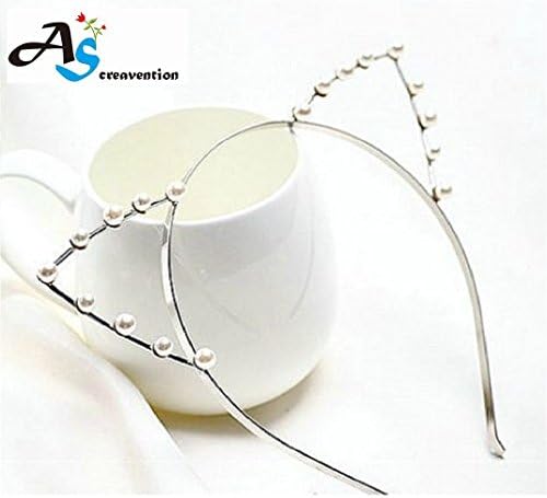 A&amp;S Creavention Cat Ear Cosplay headband fair accessories for parties events (Pearl, Silver)