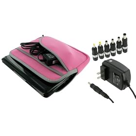 2n1 Combo - Samsung N130-13P 10.1-Inch Netbook Neoprene Sleeve Slip Case and AC Wall Adapter Charger (Invisible Zipper Tri-Pocket - Pink)