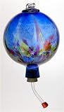 Kitras Art Glass - Art Nouveau Hand Blown Glass Hummingbird Feeder - Blue