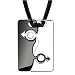 Shared Elegance: Designer Inspired Surgical Stainless Steel Black Enamel and Chrome Finish Male Mars Symbol Puzzle Pendant on a Black Cord