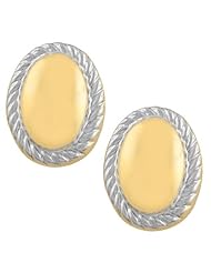 14 Karat Two-tone Gold Rimmed Oval Post Earrings