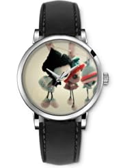SPRAWL Aanalog Fashion Series Silver Ladies Watches of Genuine Black Leather Strap,Unique Wrist Watch for Women Girls Designed with Dolls hanging